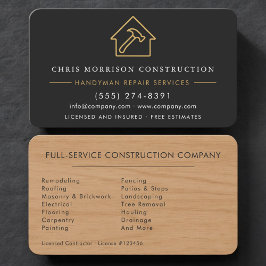 Professional Construction Worker Black Gold Visitkort
