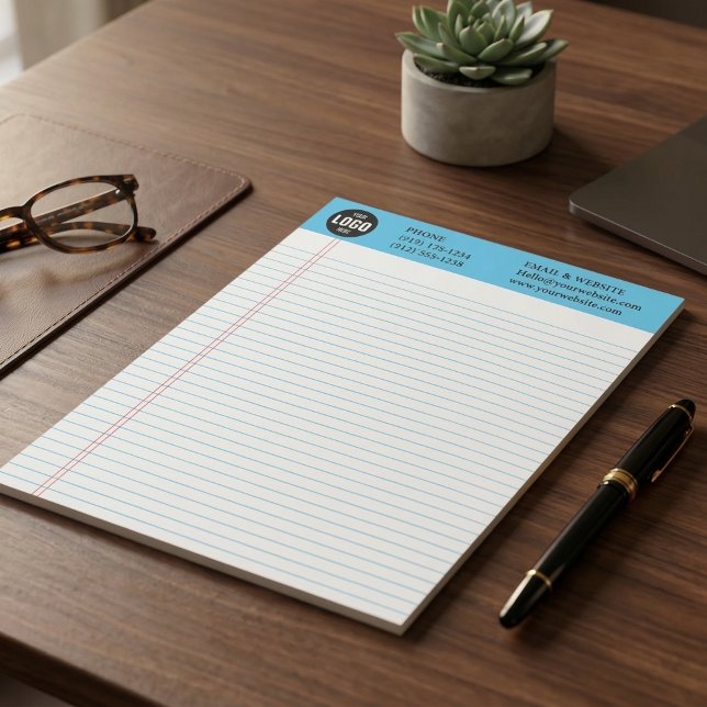 Professional Custom Business Logo Blue Notepad  Anteckningsblock (Professional Custom Business Logo Notepad with Blue Ruled Lines)