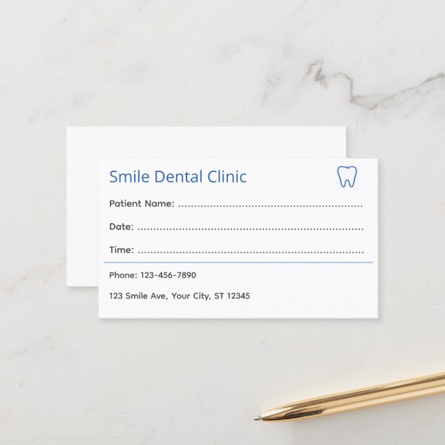 Professional Dental Appointment Card Tidsbeställning Kort (Fram/Back In Situ)