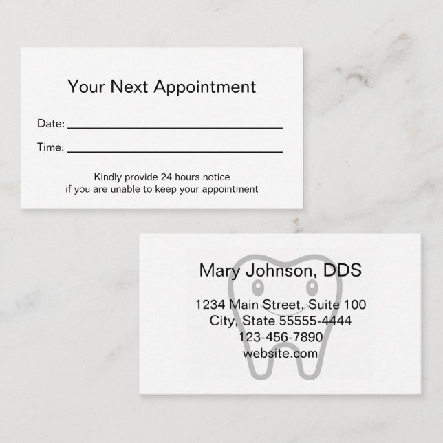 Professional Dentist Office Next Appointment Card Tidsbeställning Kort (Fram/baksida)