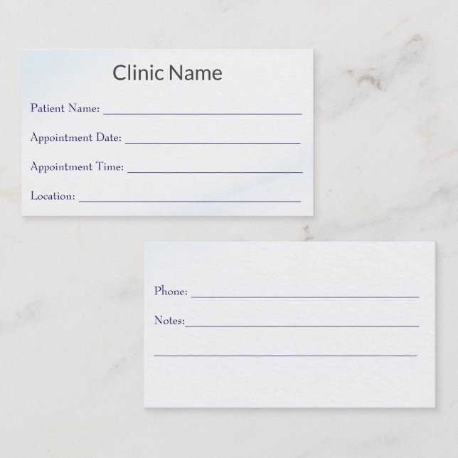 Professional Doctor Appointment Reminder Card Tidsbeställning Kort (Fram/baksida)