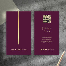 Professional Elegant Burgundy Wine & Gold Qr code Visitkort