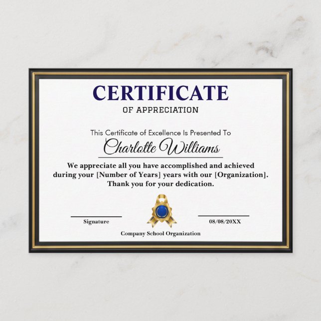 Professional Executive Achievement Certificate Art Tilläggskort (Framsida)