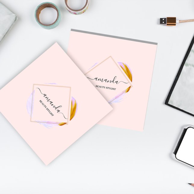 Professional Framed Gold Beauty Studio Logo Rose Fyrkantigt Visitkort (Professional Framed Gold Beauty Studio Logo Rose Square Business Card)