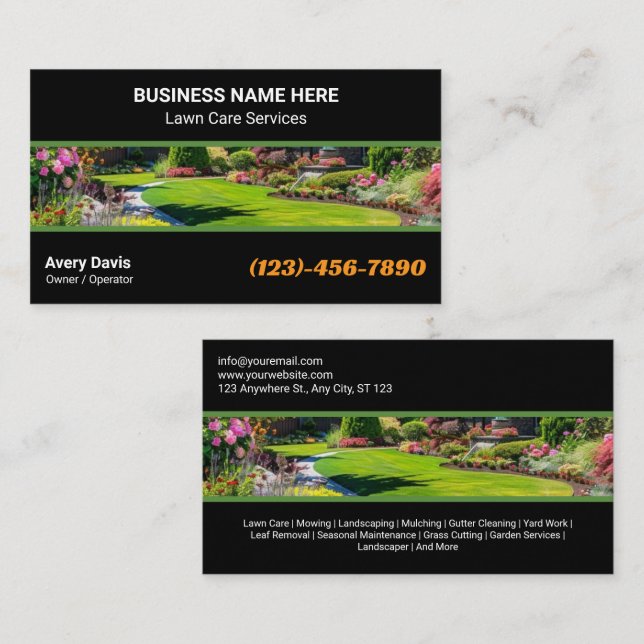 Professional Garden Services Grass Lawn Care Visitkort (Fram/baksida)