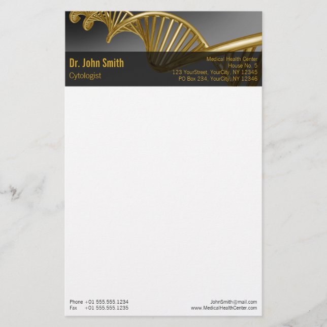 Professional Gold DNA Strand Luxury Medical Brevpapper (Framsida)