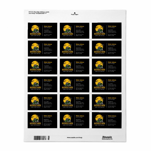 Professional Green Mowing Service Yellow Sun Adressetikett (Helt Ark)