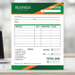 Professional Green with Orange Stripe Invoice Form Anteckningsblock