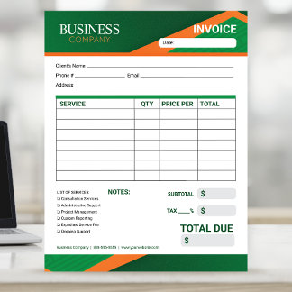 Professional Green with Orange Stripe Invoice Form Anteckningsblock