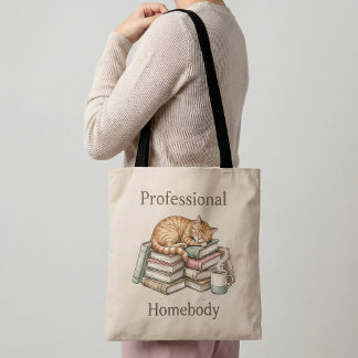Professional Homebody Ginger Cat Books Funny Tote  Tygkasse