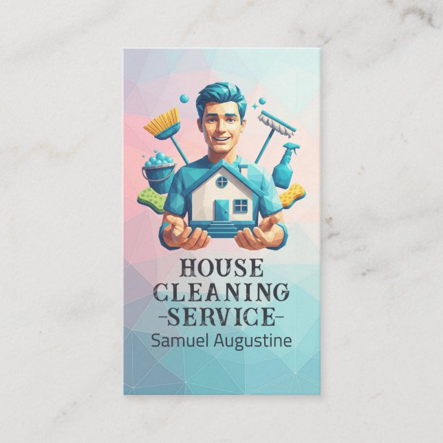 Professional House Cleaning Service Housekeeping Visitkort (Framsida)