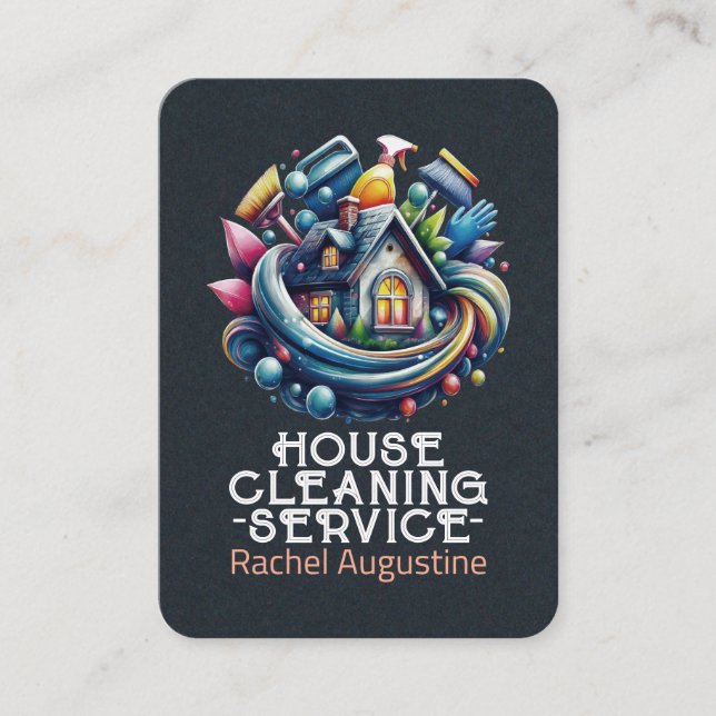 Professional House Cleaning Service Housekeeping Visitkort (Framsida)