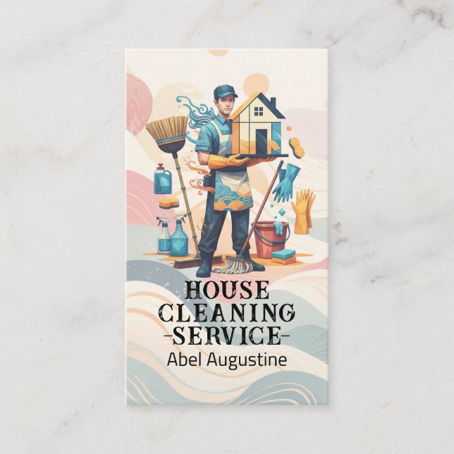 Professional House Cleaning Service Housekeeping Visitkort (Framsida)