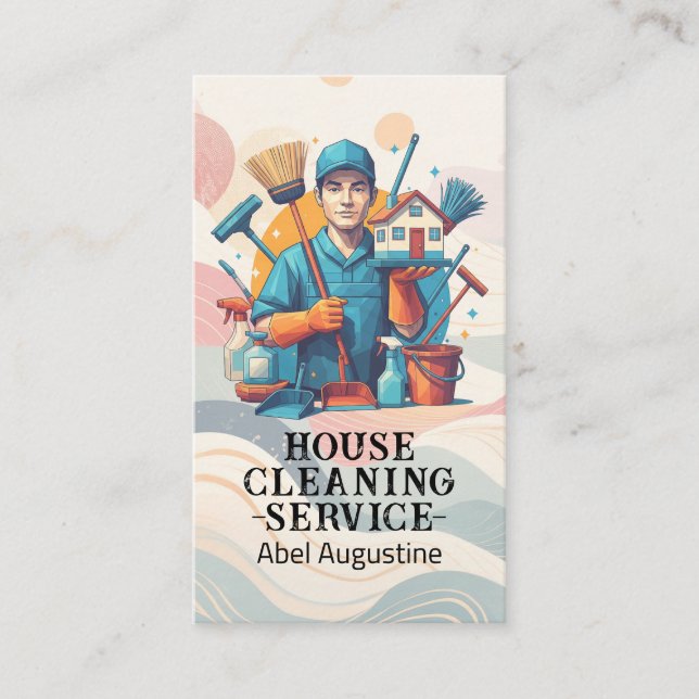 Professional House Cleaning Service Housekeeping Visitkort (Framsida)