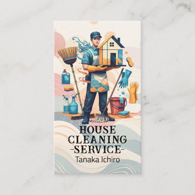 Professional House Cleaning Service Housekeeping Visitkort (Framsida)