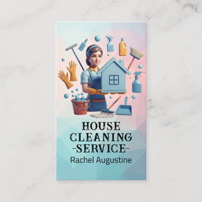 Professional House Cleaning Service Housekeeping Visitkort (Framsida)