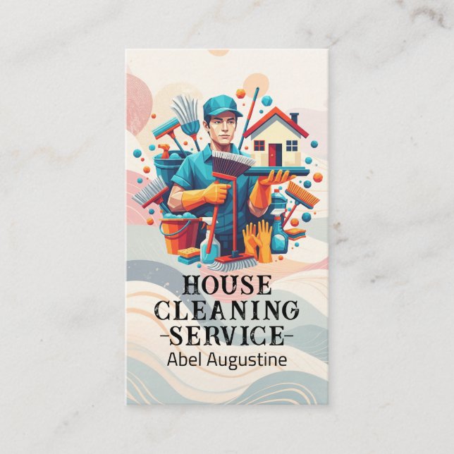 Professional House Cleaning Service Housekeeping Visitkort (Framsida)