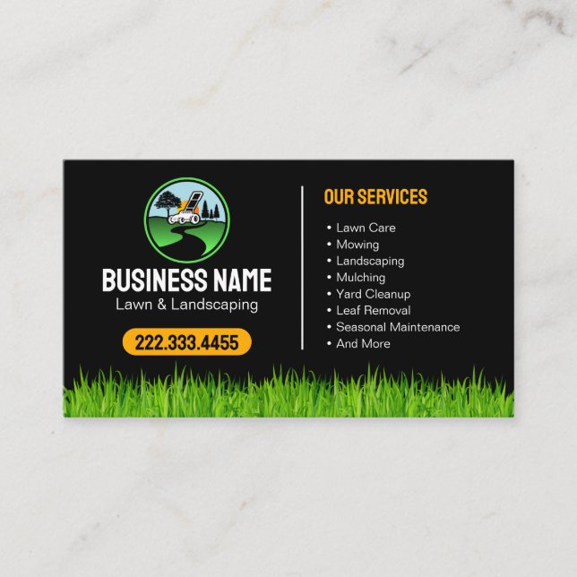 Professional Landscaping Grass Mowing Service Visitkort (Framsida)