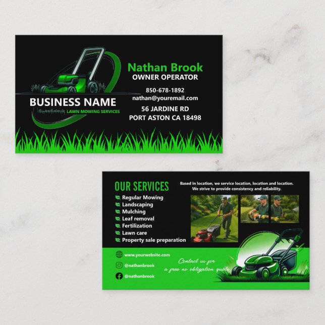 Professional Lawn Care Landscaping Green Black Visitkort (Fram/baksida)