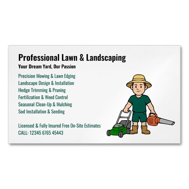 Professional Lawn Care Landscaping Service Magnetiska Visitkort (Framsida)