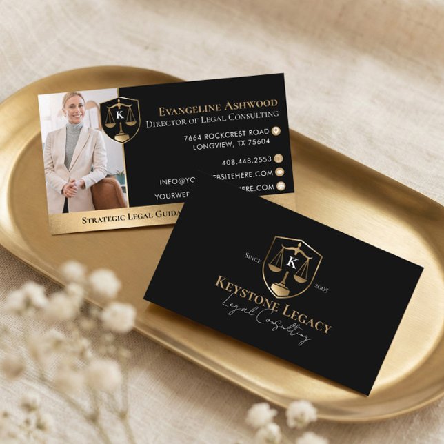 Professional Legal Consultant Luxury Black Gold Visitkort (Professional Legal Consultant Luxury Black Gold Business Card)