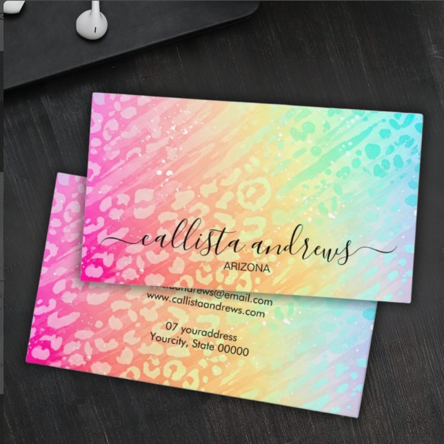Professional Leopard Glitter Add Your Name Visitkort (Skapare uppladdad)