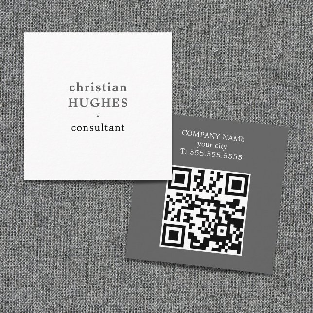 Professional Light Grey White Consultant QR code Fyrkantigt Visitkort (Skapare uppladdad)