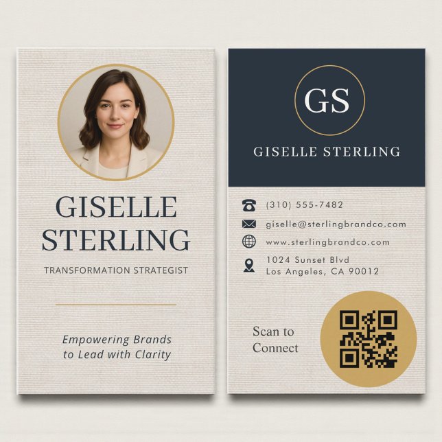 Professional Linen Photo QR Code Modern Visitkort (Skapare uppladdad)