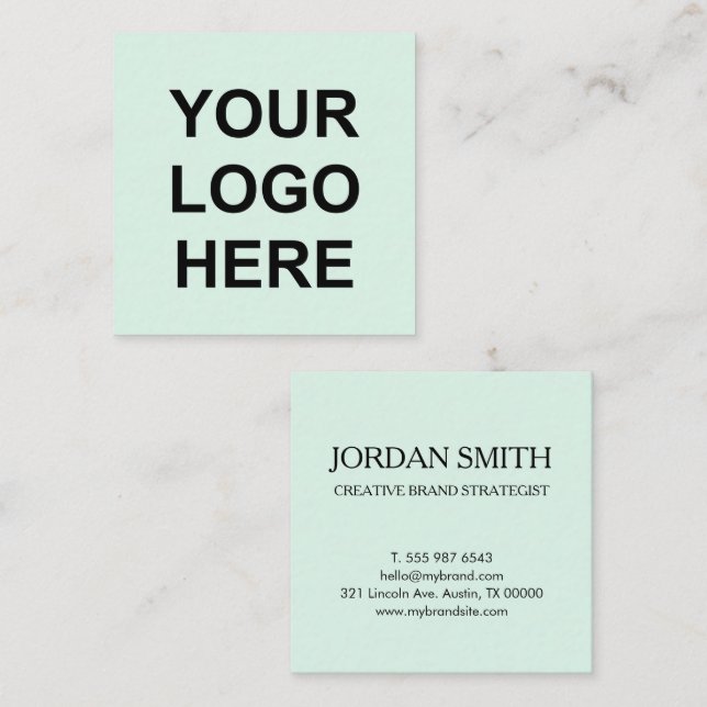 Professional Logo Minimal Modern Mint Green   Fyrkantigt Visitkort (Fram/baksida)
