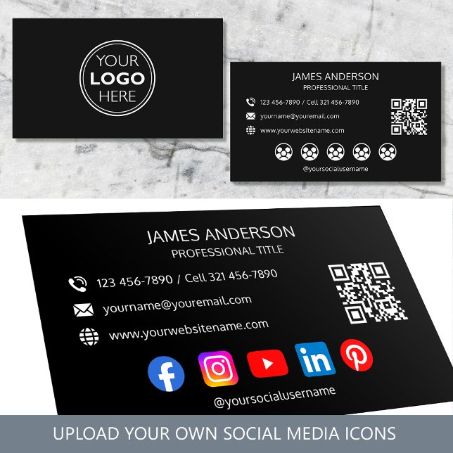 Professional Logo Social Media QR Code Black Visitkort (Skapare uppladdad)