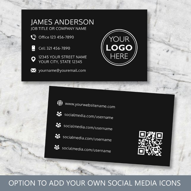 Professional Logo Social Media QR Code Black Visitkort (Skapare uppladdad)