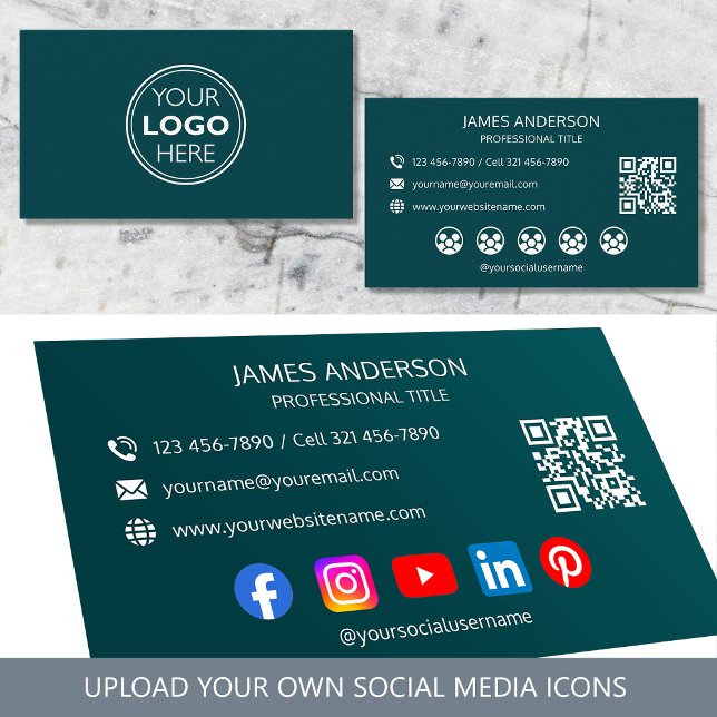 Professional Logo Social Media QR Code Teal Visitkort (Skapare uppladdad)