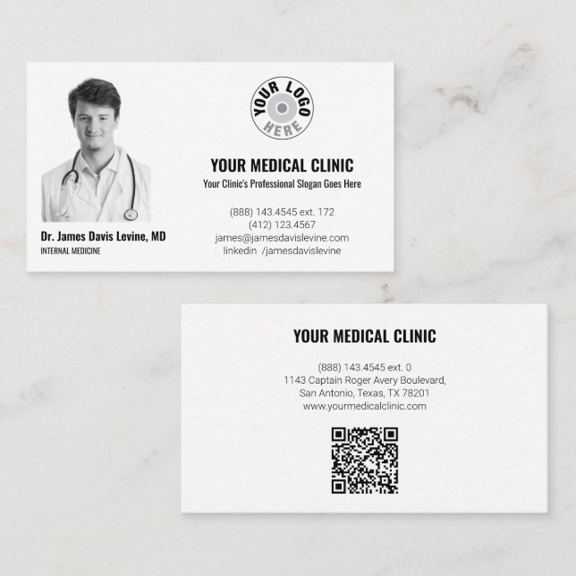 Professional Medical Doctor Photo & Logo, QR Code  Visitkort (Fram/baksida)