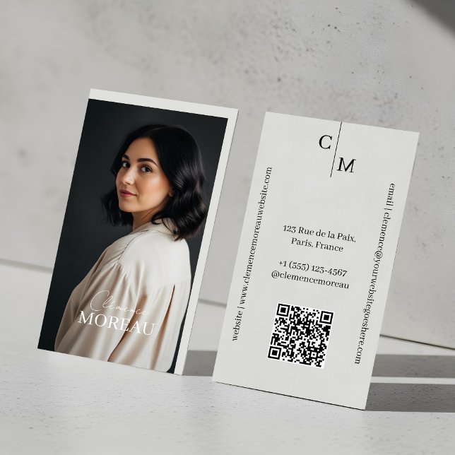Professional Minimal Elegant Modern Photo QR Code Visitkort (Professional Minimal Elegant Modern Photo QR Code Business Card)