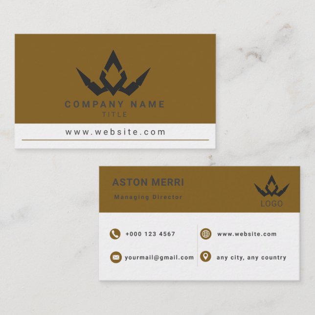 Professional Minimalist Gold and White Digital Visitkort (Fram/baksida)
