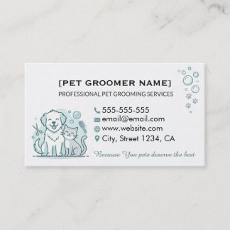 Professional Minimalist Pet Grooming Business Card Visitkort