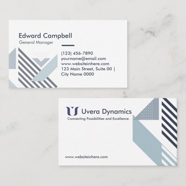 Professional Modern Geometric White Cool Layout Visitkort (Fram/baksida)