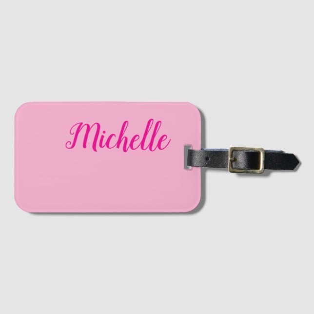 Professional modern handwriting name pink white bagagebricka (Framsida horisontal)