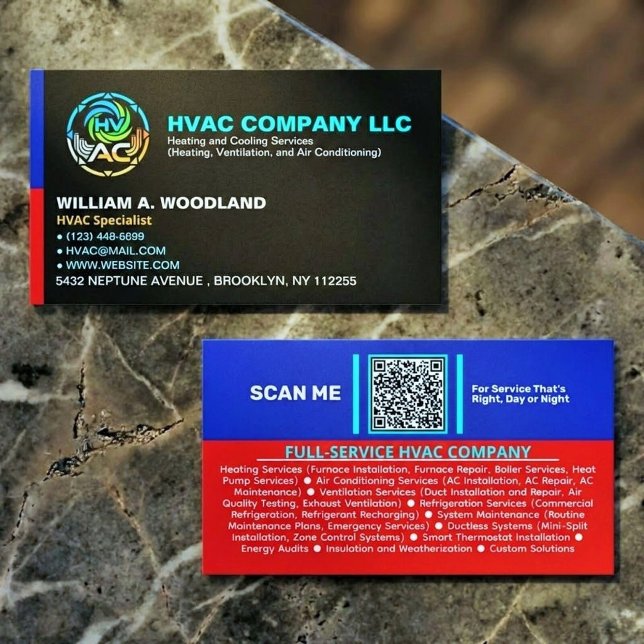 Professional Modern HVAC AC Company Logo & Slogan  Visitkort (heating and cooling service card, professional technician business cards)