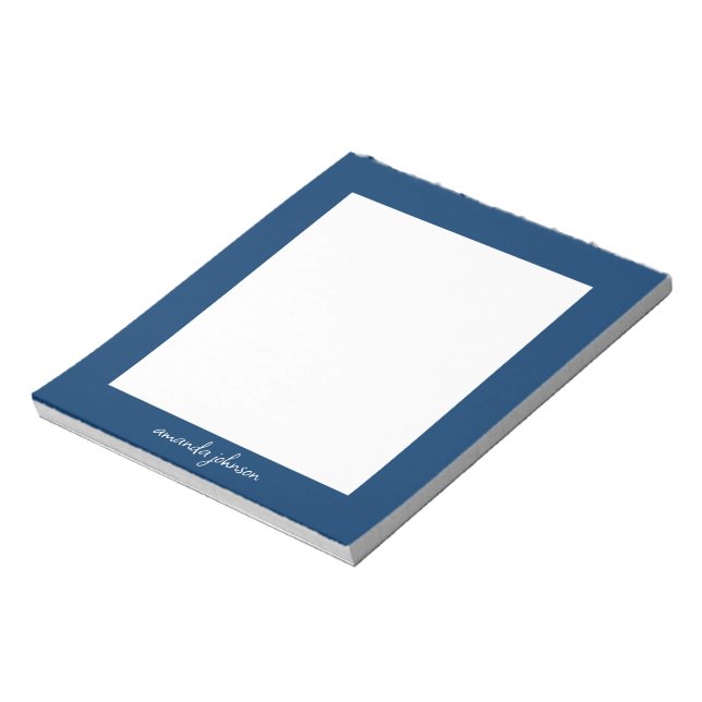 Professional Modern Navy Blue Monogram Full Name Anteckningsblock (Roterad)