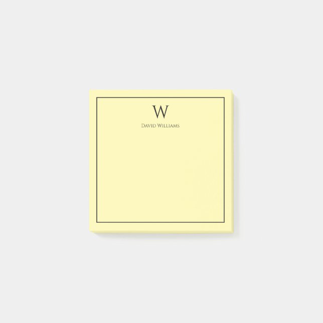 Professional Monogram Classic Pale Yellow Post-it Block (Framsida)
