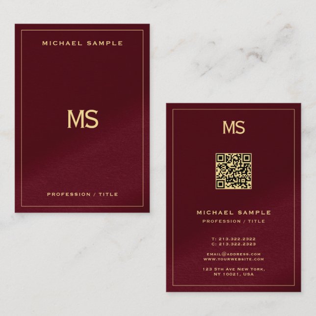 Professional Monogram QR Code Signature UV Matte Visitkort (Fram/baksida)