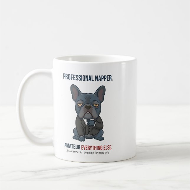 Professional Napper Rolig blå fransk bulldogg hund Kaffemugg (Vänster)