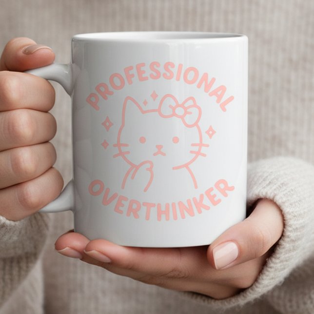 Professional Overthinker Funny Cat Overthinking  Kaffemugg (Skapare uppladdad)