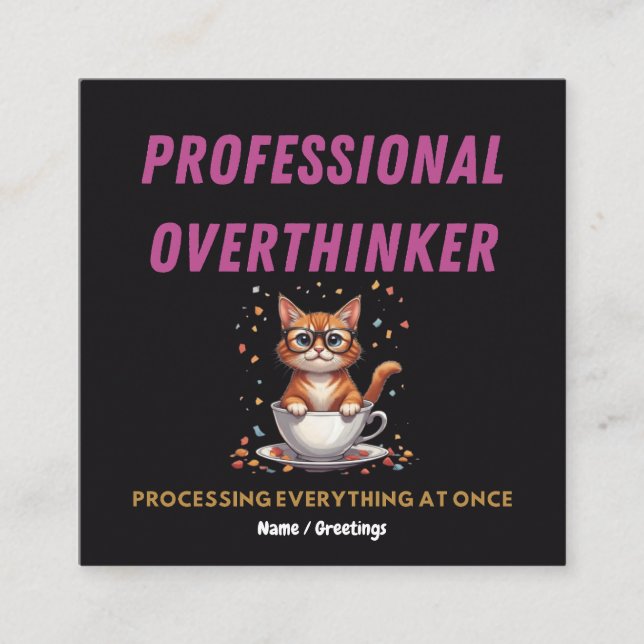 Professional Overthinker Relatable Cat Humor  Fyrkantigt Visitkort (Framsida)