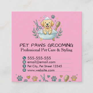 Professional Pet Groomer Square Business Card  Fyrkantigt Visitkort