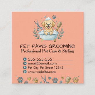 Professional Pet Groomer Square Business Card  Fyrkantigt Visitkort