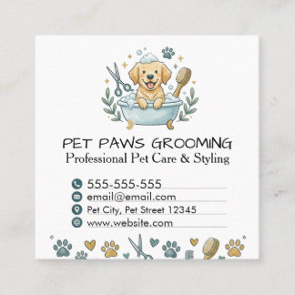 Professional Pet Groomer Square Business Card  Fyrkantigt Visitkort