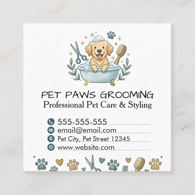 Professional Pet Groomer Square Business Card  Fyrkantigt Visitkort (Framsida)