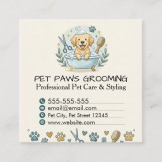 Professional Pet Groomer Square Business Card  Fyrkantigt Visitkort